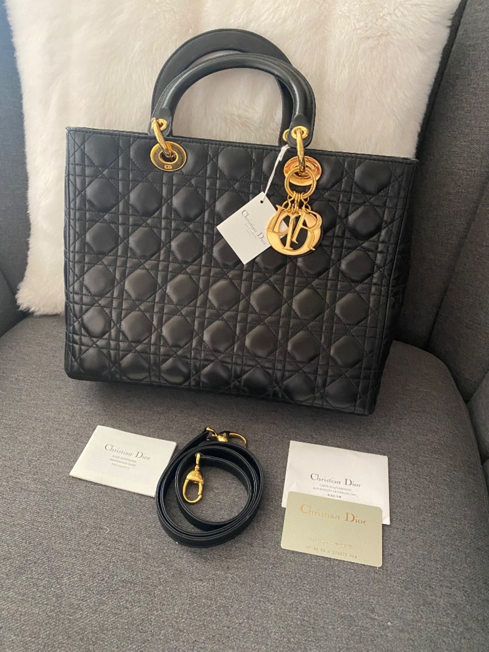 Lady Dior large Black lambskin with gold hardware